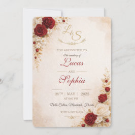 Red Floral Wedding Invitation Card Einladung