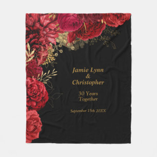 Red Floral Wedding Jubiläum Fleece Blanket