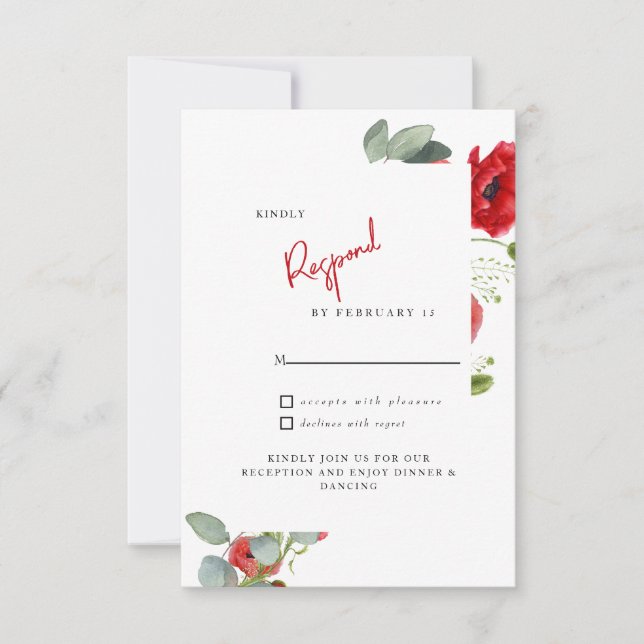 Red Floral Wedding RSVP Card Karte (Vorderseite)