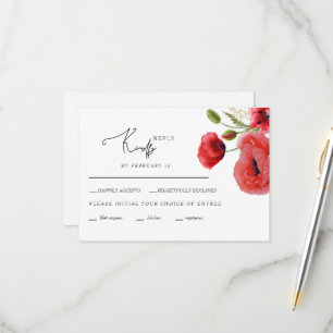 Red Floral Wedding RSVP Card Karte