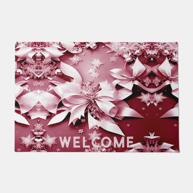 Red Floral Weihnachtsfeiertag Doormat Fußmatte (Vorderseite)