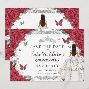 Red Floral White Gown Quinceanera 16 . Geburtstag Save The Date