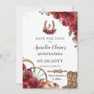 Red Floral Wild West Horse Charro Quinceañera Save The Date