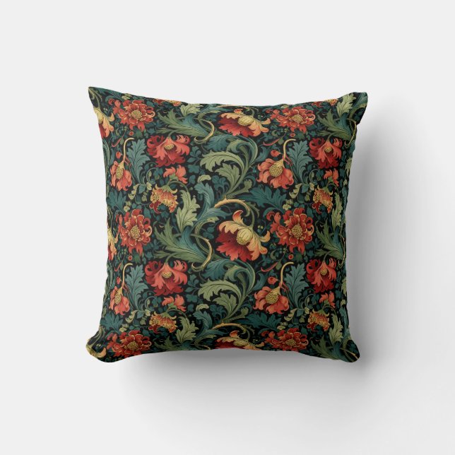 Red Floral William Morris print Kissen (Vorderseite)