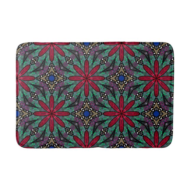 Red Floral With Green and Blue Badematte (Vorderseite)