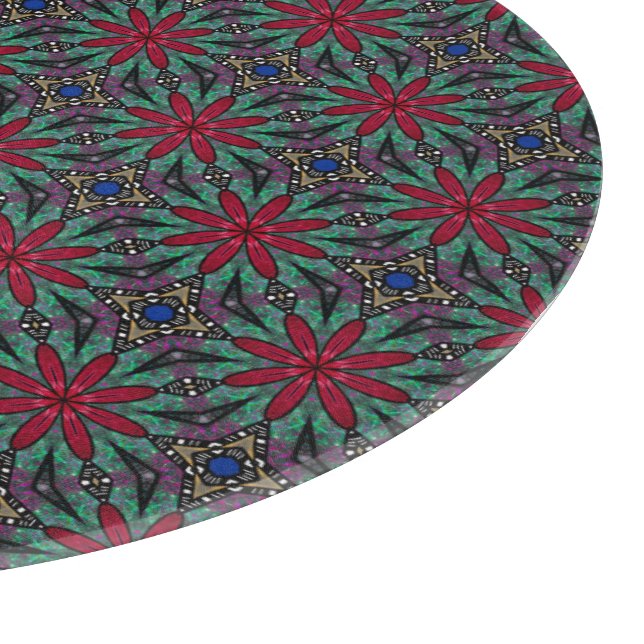 Red Floral With Green and Blue Schneidebrett (Ecke)