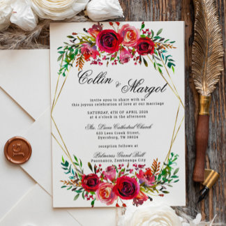 Red Florals Wedding Frame Ankündigung
