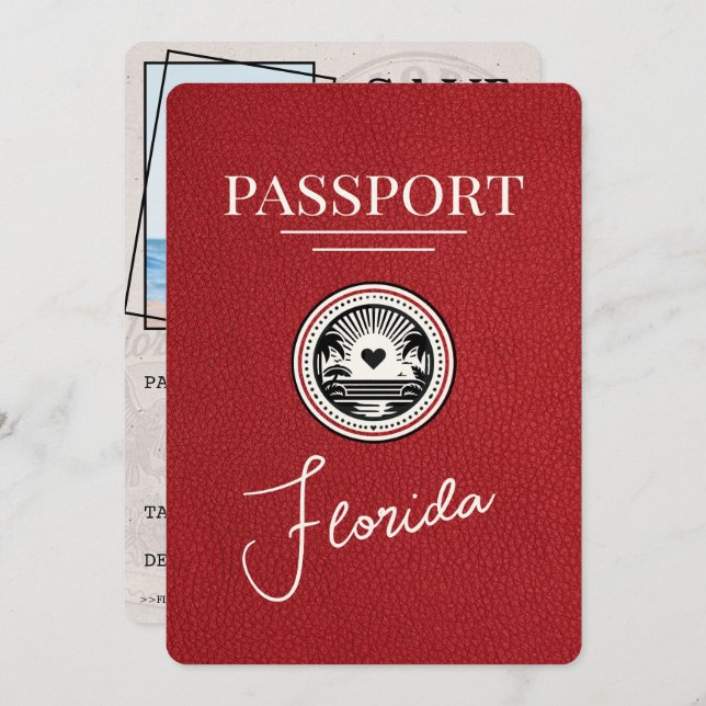 Red Florida Passport Save the Date (Vorne/Hinten)