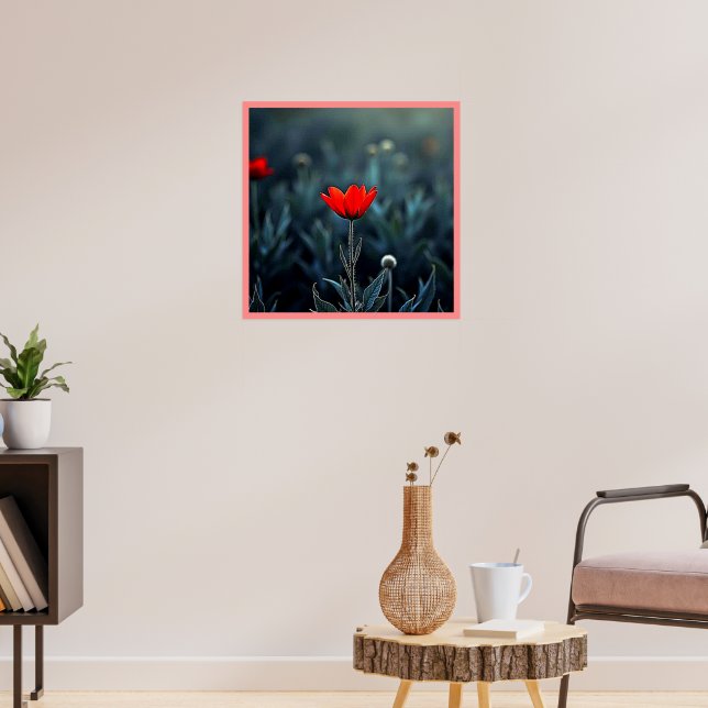 Red Flower Dark Night Solitude Art Poster (Wohnzimmer 3)