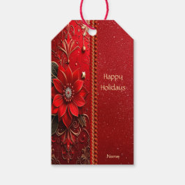 Red Flower Holiday Gift Tag Geschenkanhänger