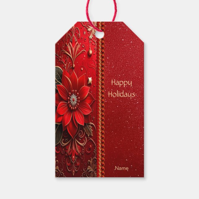 Red Flower Holiday Gift Tag Geschenkanhänger (Vorderseite)