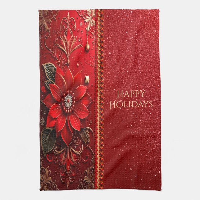 Red Flower Holiday Kitchen Towel Geschirrtuch (Vertikal)