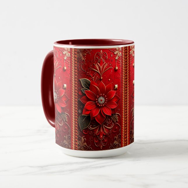 Red Flower Holiday Mug Tasse (Vorderseite Links)
