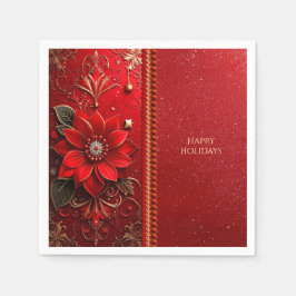 Red Flower Holiday Napkin Serviette