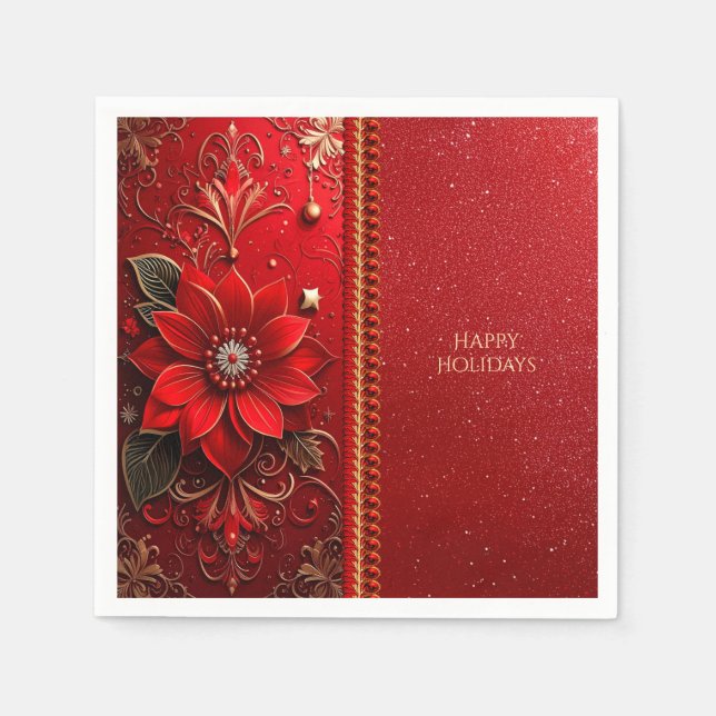 Red Flower Holiday Napkin Serviette (Vorderseite)
