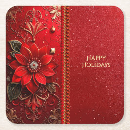 Red Flower Holiday Paper Coaster Rechteckiger Pappuntersetzer