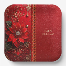 Red Flower Holiday Paper Plate Pappteller