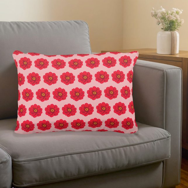 Red Flower Seamless Pattern Accent Pillow Dekokissen (Accent pillow with seamless pattern of a red flower)