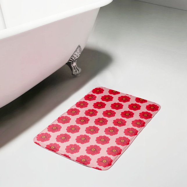 Red Flower Seamless Pattern Bath Mat Badematte (Bath mat with seamless pattern of a red flower)