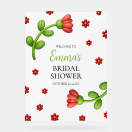 Red Flower Welcome Sign - Bridal Shower Entrance Acrylschild
