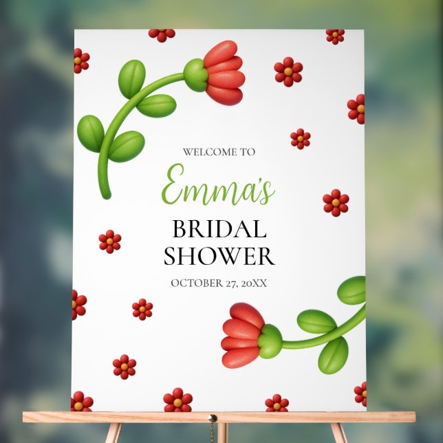 Red Flower Welcome Sign - Bridal Shower Entrance Acrylschild (Neutral)