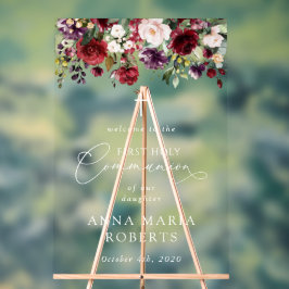 Red Flowers, Boho, First Holy Communion Welcome Acrylschild