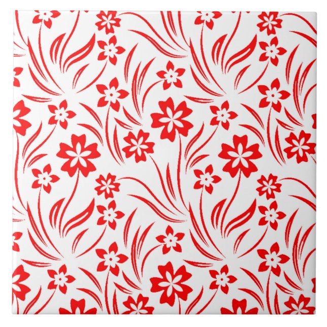 Red Flowers Ceramic Tile Fliese (Vorderseite)