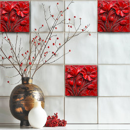 Red Flowers Ceramic Tile Fliese