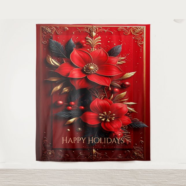 Red Flowers Decorative Holiday Backdrop Wandteppich (Vorderseite)
