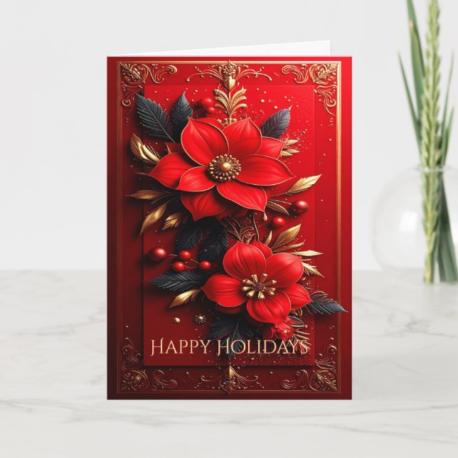 Red Flowers Decorative Holiday Card Karte (Vorderseite)