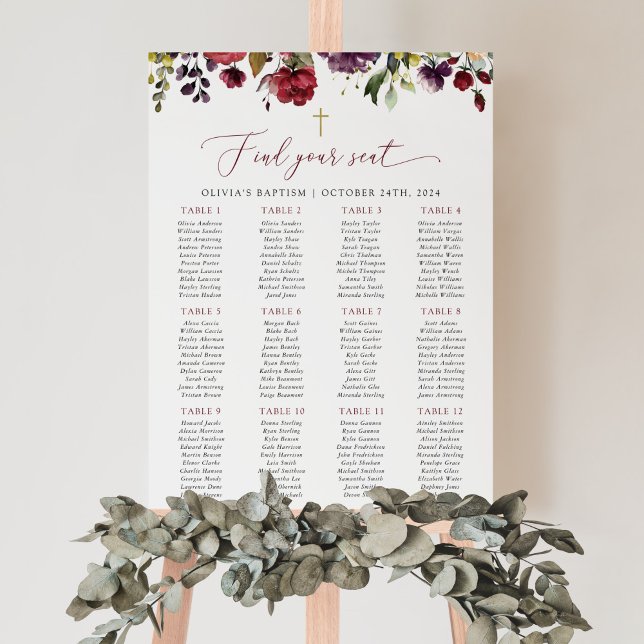 Red Flowers, Pink Flowers, Baptism Seating Chart Poster (Von Creator hochgeladen)