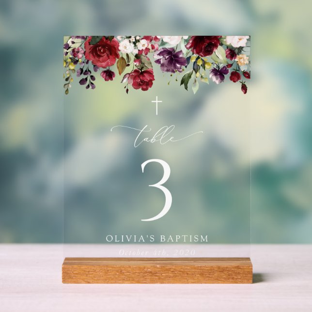 Red Flowers, Pink Flowers, Baptism Table Numbers Acrylschild (Neutral)