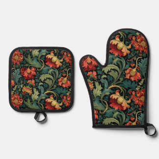 Red Flowers William Morris  Ofenhandschuh & Topflappen-Set