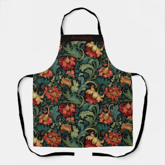 Red Flowers William Morris Personalize Apron Schürze