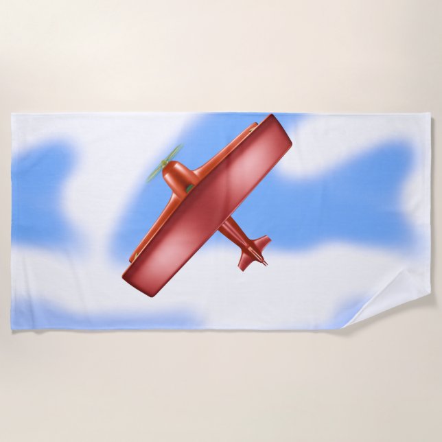 Red Flugzeug Aviation Sky Blue Clouds Strandtuch (Vorderseite)