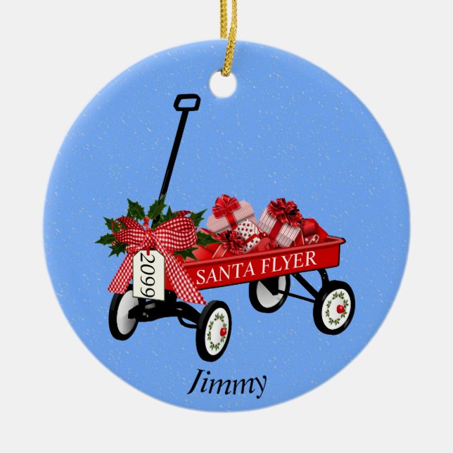 Red Flyer Wagon Keramik Weihnachten Personalisiert Ornament (Vorne)