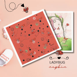 Red Flying Ladybug Pattern Baby Shower Napkins Serviette