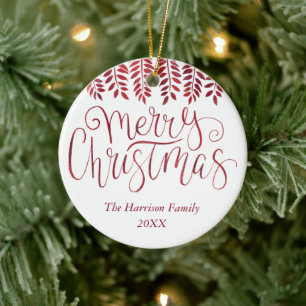 Red Foil Effect Typografie Frohe Weihnachten Keramik Ornament