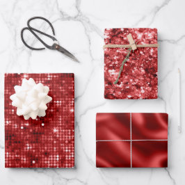 Red Foil Holiday Satin und Glitzer Weihnachten Geschenkpapier Set
