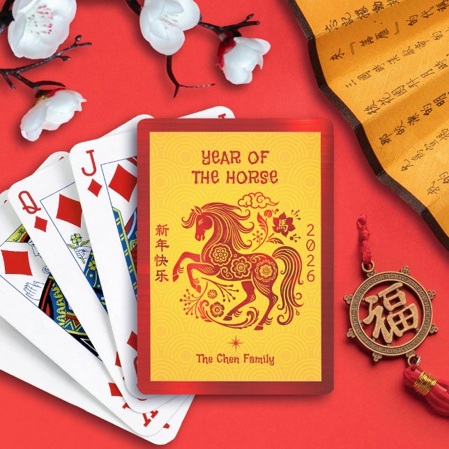 Red Foil Horse 2026 Chinese Lunar New Year Yellow Spielkarten (Von Creator hochgeladen)