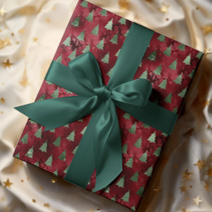 Red Foil Look Glitzer Weihnachtsbaum Glam Geschenkpapier