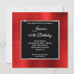 Red Foil Silver und Black Birthday Einladung