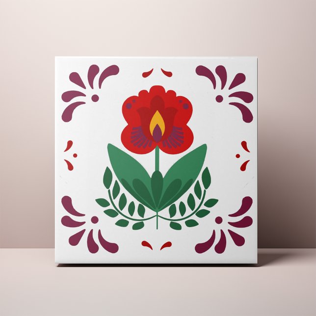 Red Folk Blume Azulejo Fliese (Von Creator hochgeladen)
