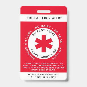 Red Food Allergy Alert Child ID Ausweis