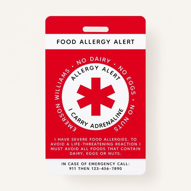 Red Food Allergy Alert Child ID Ausweis (Vorderseite)