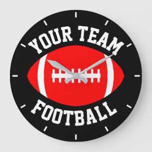 Red Football Custom Team Name & Hintergrundfarbe Große Wanduhr
