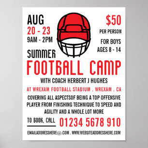 Red Football Helmet, Football Camp Werbung Poster