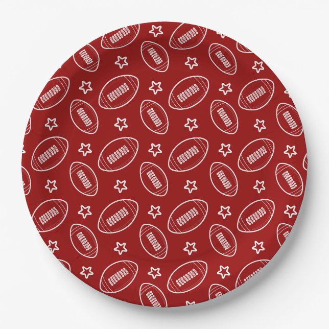 Red Football Sports Patterns Game Day Party Pappteller (Vorderseite)