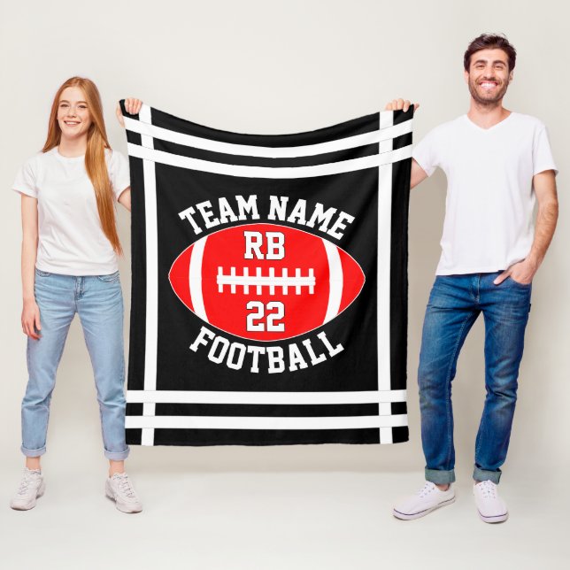 Red Football Team Name Spielerposition und -nummer Fleecedecke (Beispiel)