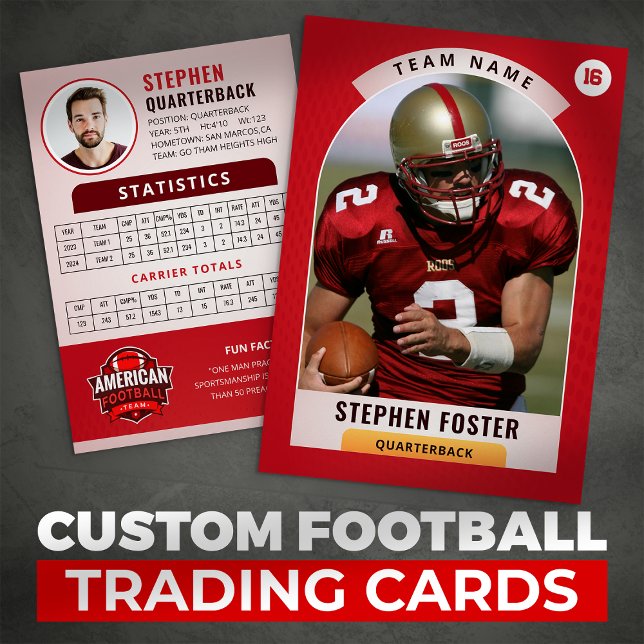 Red Football Trading Card, Custom Sports Card Telefonnummerkarte (Von Creator hochgeladen)